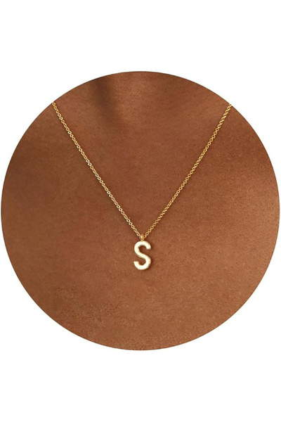 Atolyezone S Harfi Mini 18k Altın Kaplama Harfli Kolye Isimli Kişiye Özel Kolye Hediye Paketli Kutulu
