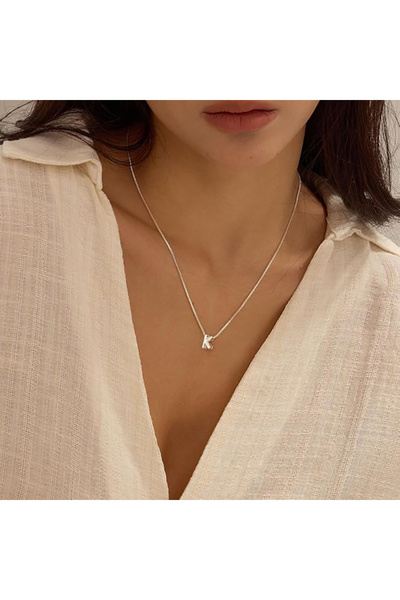 Atolyezone K Harfi Tasarım 925 Ayar Gümüş Kaplama Harfli Kolye Isimli Kişiye Özel Kolye Hediye Paketli Kutulu