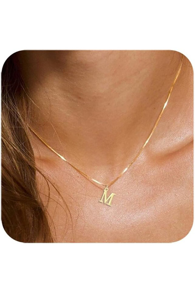 Atolyezone M Harfi Mini 18k Altın Kaplama Harfli Kolye Isimli Kişiye Özel Kolye Hediye Paketli Kutulu