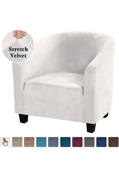 Choice غطاء أريكة أبيض عالي التمدد، غطاء كرسي حوض استحمام مخملي مقاوم للانزلا...