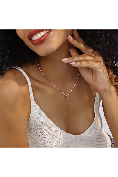 Atolyezone L Harfi Tasarım 925 Ayar Gümüş Kaplama Harfli Kolye Isimli Kişiye ...