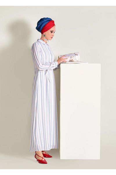 Alvina 4355 Model Rochie cu dungi și Bajik