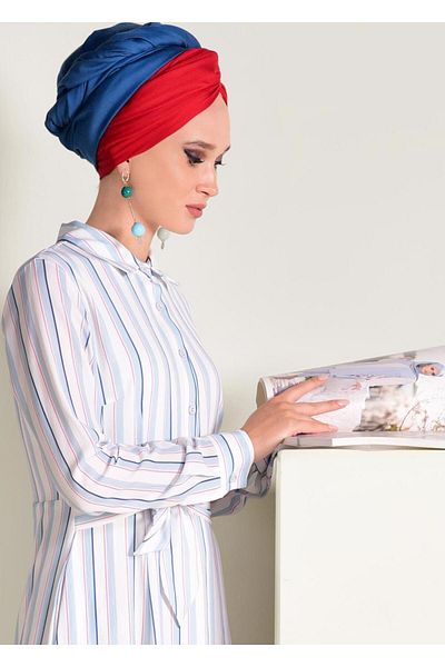 Alvina 4355 Model Rochie cu dungi și Bajik