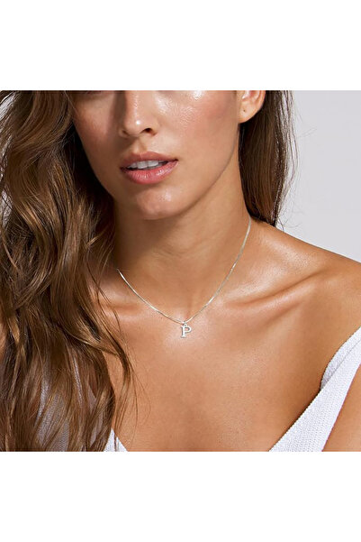 Atolyezone P Harfi Mini 925 Ayar Gümüş Kaplama Harfli Kolye Isimli Kişiye Öze...