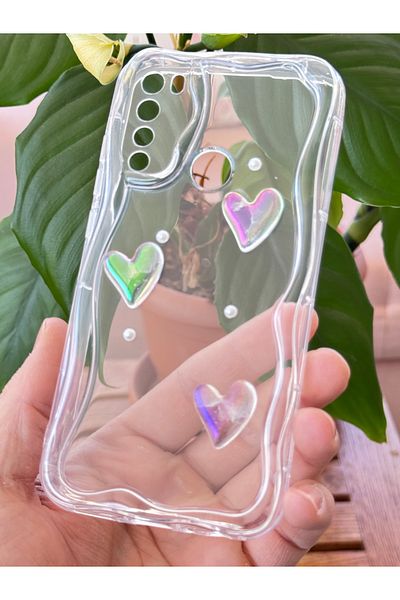 Fibaks جراب Xiaomi Redmi Note 8 بتصميم قلب ثلاثي الأبعاد وغطاء من السيليكون الشفاف مع حماية للكاميرا