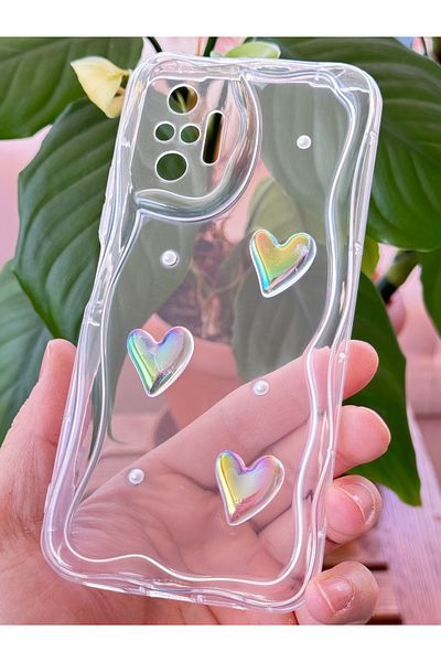 Fibaks حافظة هاتف Xiaomi Redmi Note 10 Pro ثلاثية الأبعاد بتصميم قلب لؤلؤي منقوشة لحماية الكاميرا وغطاء سيليكون شفاف