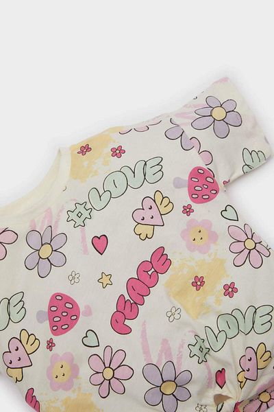 DeFacto Baby Girl Crew Neck Patterned Short Sleeve T-Shirt E4792A525Sm