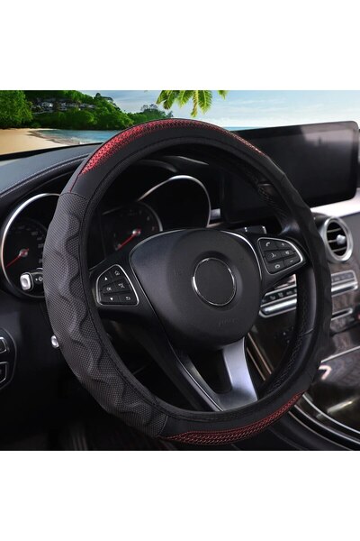 Choice غطاء عجلة قيادة من الجلد الصناعي من ألياف الكربون للسيارة بدون حلقة دا...