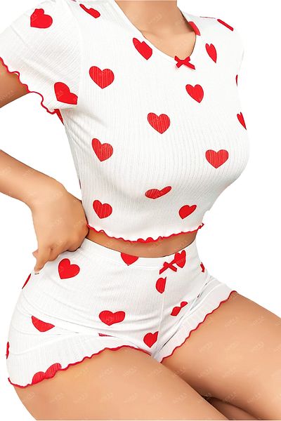 Sofya Passion Summer Mini Nightdress with Short Shorts – Cute Women's Pajama Set with Heart Pattern