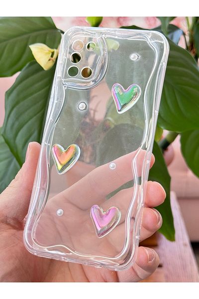 Fibaks جراب Samsung Galaxy A31 ثلاثي الأبعاد بتصميم قلب لؤلؤي وغطاء من السيليكون الشفاف مع حماية للكاميرا