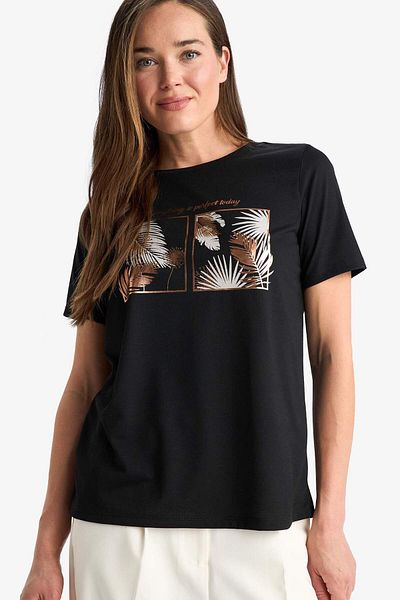 DeFacto Crew Neck Printed Short Sleeve T-Shirt F3554Ax25Sm