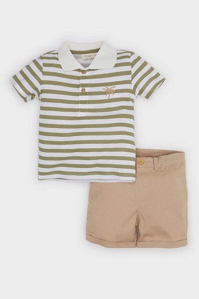 DeFacto Baby Boy 2 Piece Set Striped Polo T-Shirt Shorts C3439A525Sm