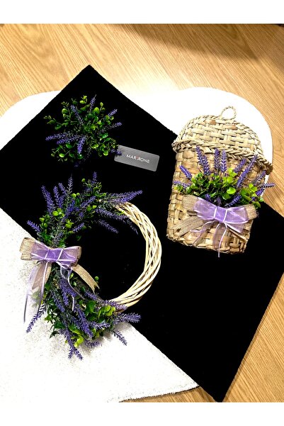 Marrone Lavantalı Siyah Paspaslı Takım Kapı Süsü Hasır Sepet Kapı Önü Paspası