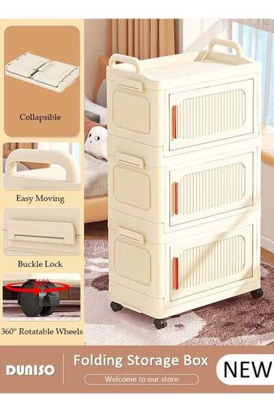 Generic صندوق تخزين قابل للطي بثلاث طبقات مع أغطية، صناديق تخزين بلاستيكية قا...