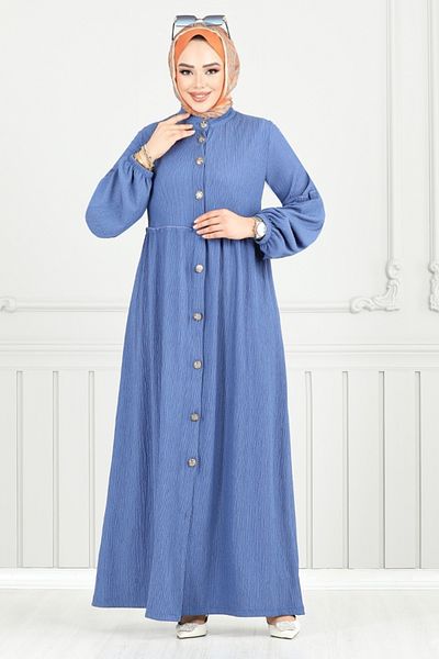 ModaMerve Rochie înfășurată cu nasturi în față 406DVL897-M Indigo