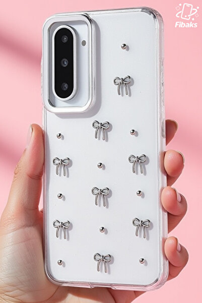 Fibaks Galaxy A36 Compatible Case Bow Pattern Transparent Glitter Silver Camera Protruding Glossy Cover