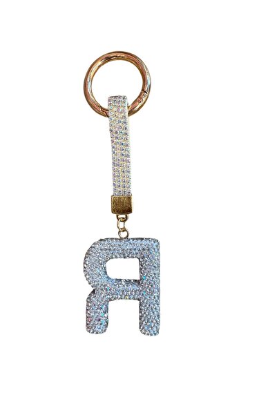 NATUREL R Harfi Taşlı Anahtarlık Parıltılı ve Şık Tasarım