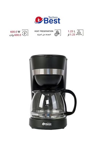 Techno Best Coffee Maker, 600w 1.25l , Black - Bcm-001