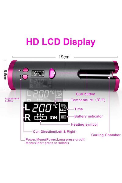 COOYA Cordless Auto Hair Curler,LCD Display with Accessories,6 Adjustable Heat,Fast Heat,for All Hair