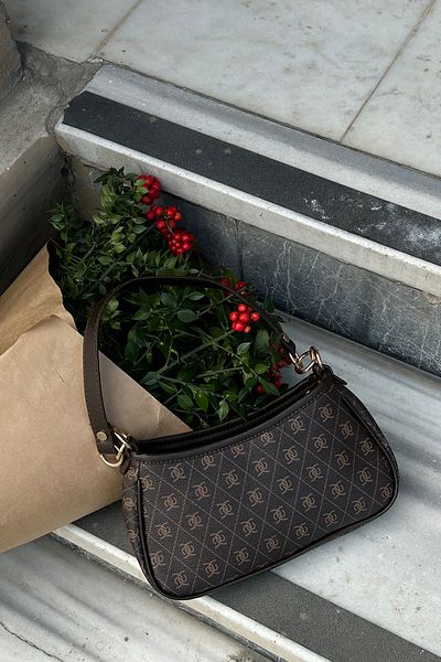 Shule Bags Baguette maro cu monogramă Farme și geantă crossbody