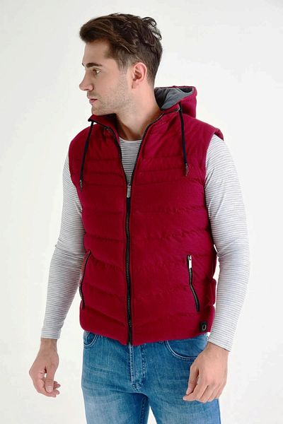 DYNAMO Men's Burgundy Plus Size Hooded Fleece Lined Puffer Vest