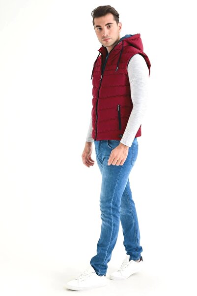 DYNAMO Erkek Bordo Kapüşonlu Polar Astarlı Şişme Yelek