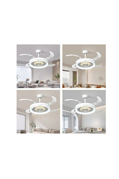 furkas Akıllı Tavan Vantilatörü 4 Kanatlı Pervaneli Avize Işıklı Tavan Pervanesi 36W LED
