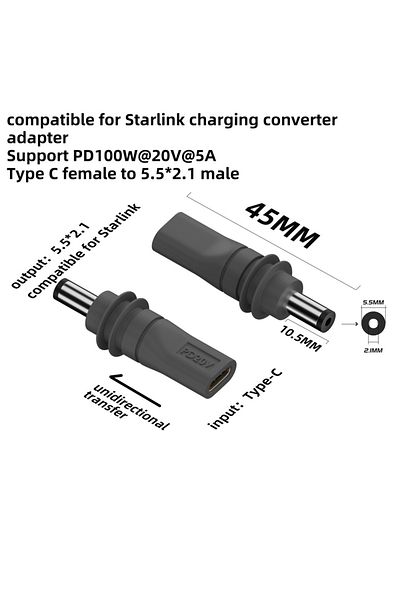 DIXSG محول من النوع C إلى D لكابل Starlink Mini بطول 2 متر (6.6 قدم) كابينة بديلة لمدخل طاقة تيار مستمر من النوع C لجهاز Starlink Mini