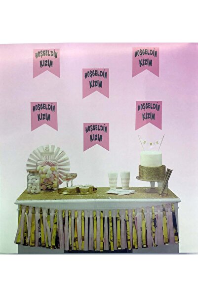 TTT Welcome My Daughter Written Pennant Ornament Silver Color on Pink