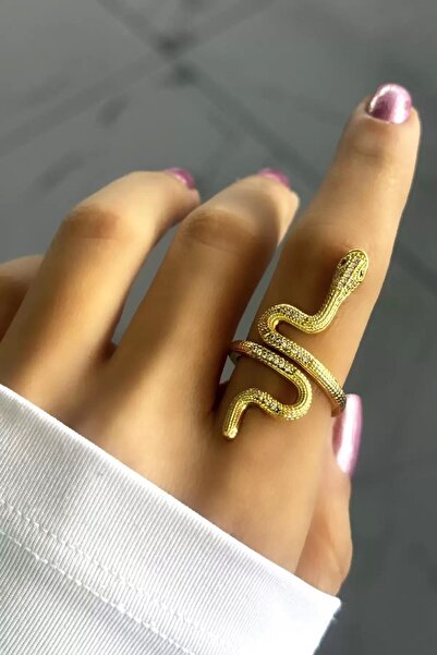 TakıDolabı خاتم فولاذي قابل للتعديل على شكل ثعبان ذهبي اللون