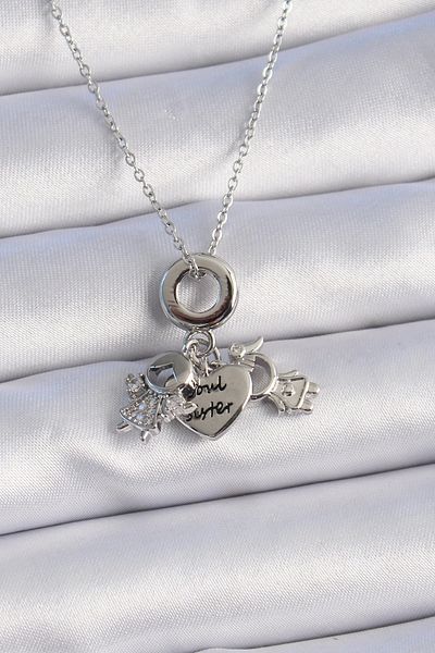 Store 316L Steel Silver Color Zircon Stone Detail Child Figure Charm Model Women's Necklace - Tj-Bko9323