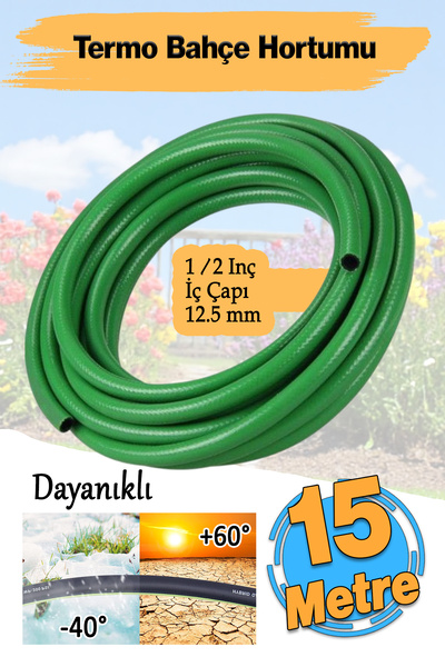 Badem10 Sulama Yıkama Hortum 12.5 mm 1/2" Termo Bahçe Hortumu 15 Metre Dayanı...