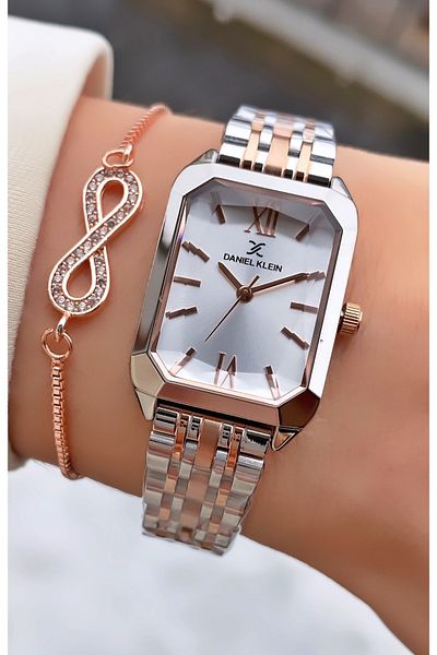 Daniel Klein Brand Rose Silver Color Women's Wristwatch - Bracelet Gift