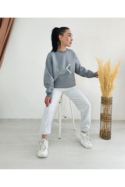6 butik altı üstü butik Printed Sequined 3-String Raised Sweatshirt