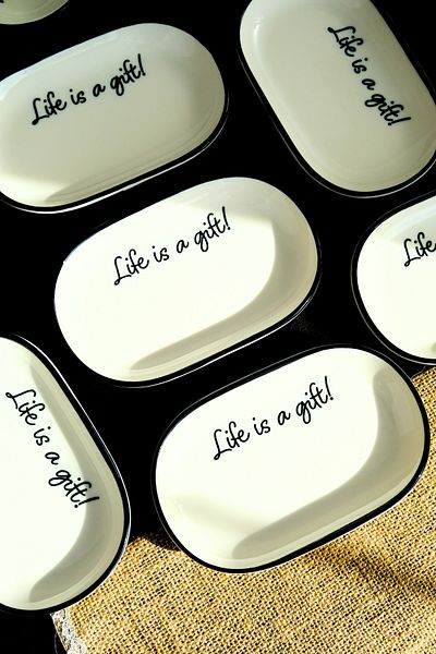 tabakevi Plate House Porcelain Motto Gift Boat Plate 6 Pieces 18X11X2Cm