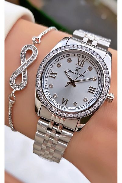 Daniel Klein Brand Silver Color Women's Wristwatch - Bracelet Gift