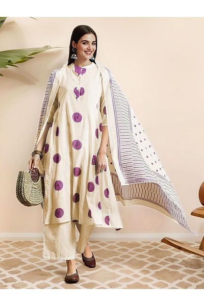 Ishin By Styli Printed Cotton A-Line Kurta and Pants Set