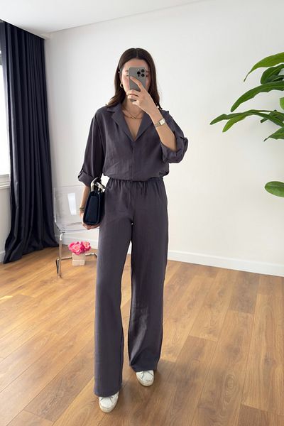 BİRCANÇİL Monsa Smoked Tensl Trousers Shirt Set