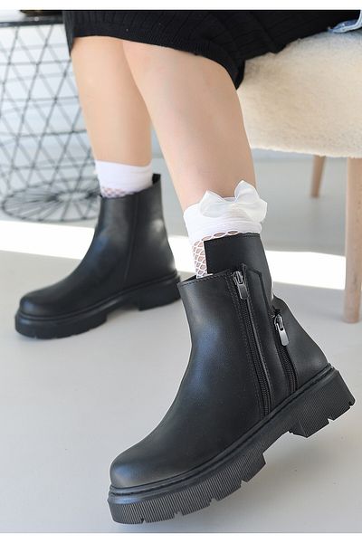 doremodam Menta Black Leather Zipper Accessory Boots - Lisinya