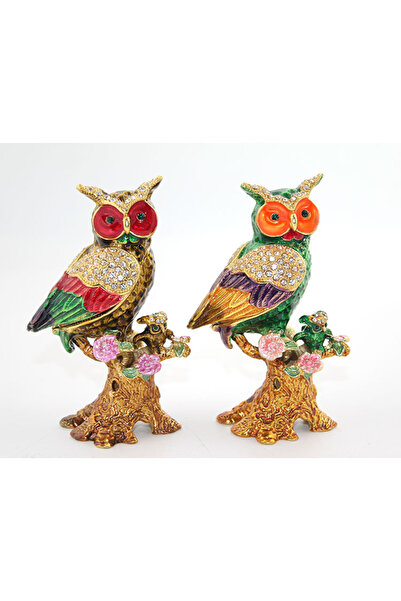 İN3DEX تمثال بومة زخرفي من حجر الكريستال مع قاعدة خشبية