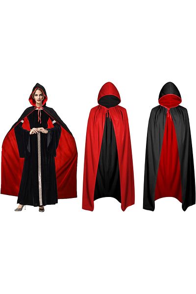 Store Black Red Double Sided Hooded Cloak