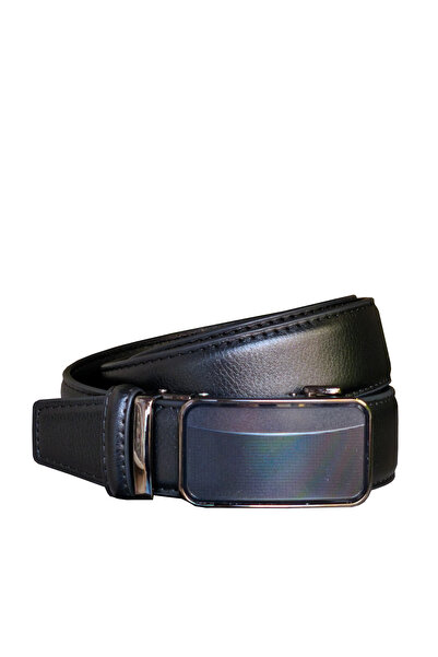 Kemer Dünyası حزام جلد أسود للرجال بدون فتحة بإبزيم تلقائي Dk126-10