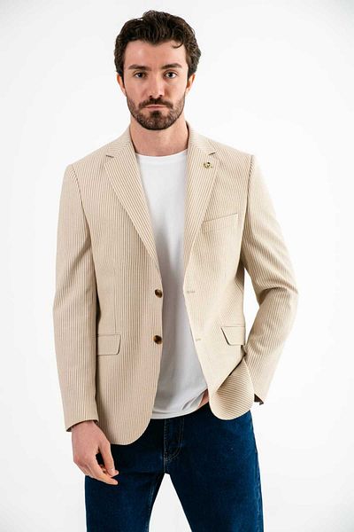 Ted Davıd Slim Fit Mono Collar Striped Blazer Jacket