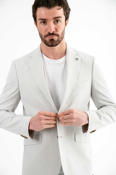 Ted Davıd Slim Fit Mono Collar Striped Blazer Jacket