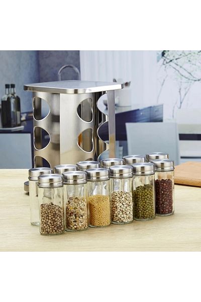 ALLTURCO Rotating Spice Stand with 12 Bottles