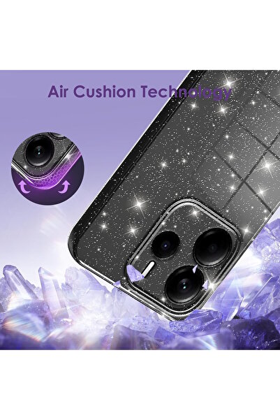 m.tk moveteck Xiaomi Redmi Note 14 4G Kılıf Simli Yaldızlı Darbeye Dayanıklı Kamera Korumalı Parlak Silikon Kenar