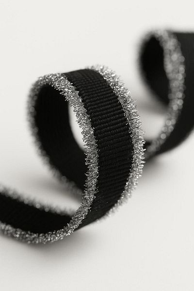 ŞENEL DAR DOKUMA 3cm Silver Glitter Fringed Black Ribbon - Ribbon
