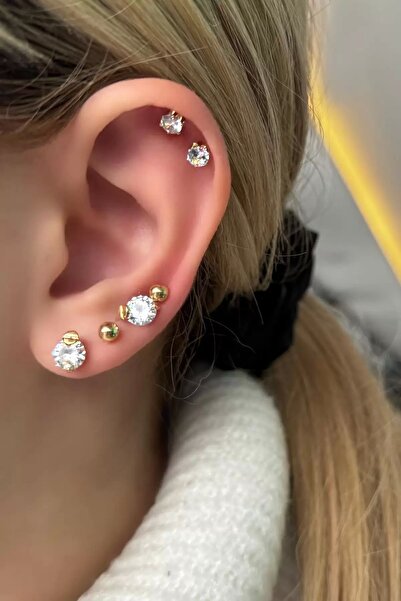 TakıDolabı طقم أقراط ذهبي اللون مكون من 6 قطع