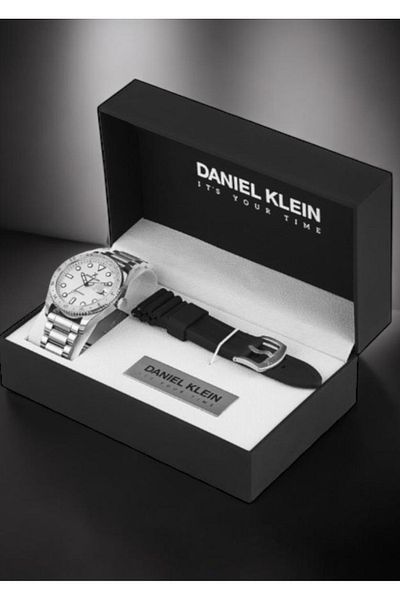 Daniel Klein Silver Color Men's Wristwatch with Silicone Cord Gift |   White Dial |   Special Boxed