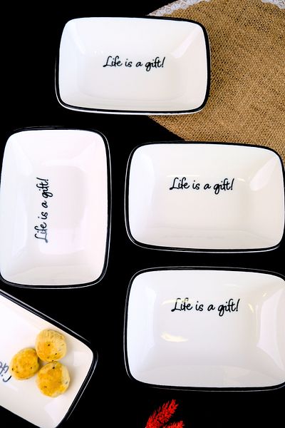 tabakevi Plate House Porcelain Motto Gift Boat Plate 4 Pieces 17X12X3Cm